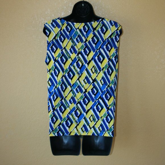 Kasper Sleeveless Geometric Pattern Blouse with Pleating in Front Size Large - Picture 3 of 3